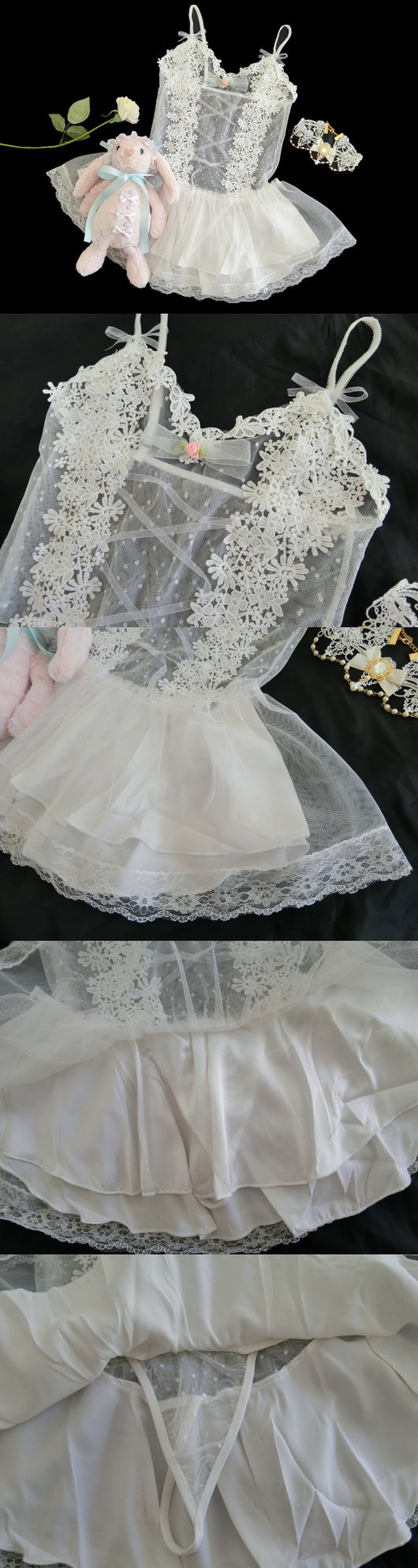 Bata Corta de Encaje y Malla Blanca - Diseño Sensual para la Noche - Image 13