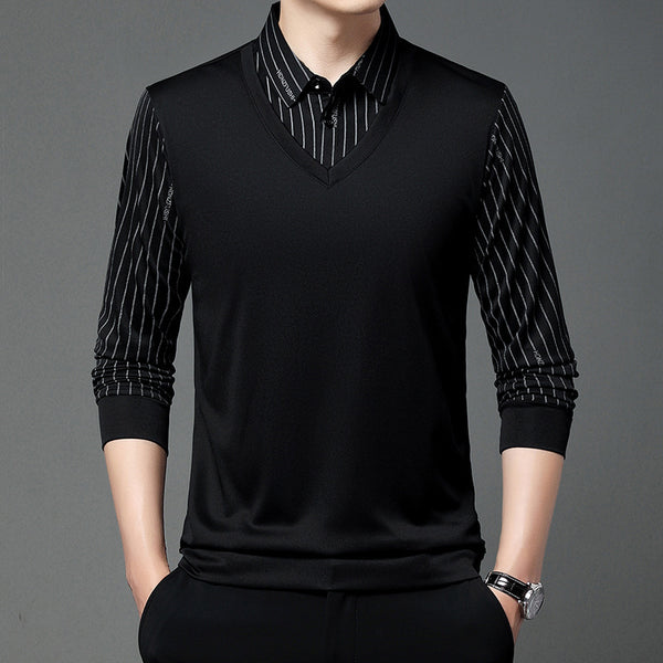 Suéter Tipo Camisa Falsa Dos Piezas para Hombre - Manga Larga Otoño