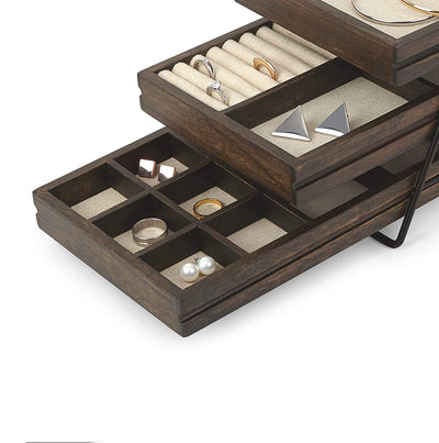 Organizador de Joyas de Madera con 3 Niveles - Perchero para Aretes, Collares y Relojes - Image 4