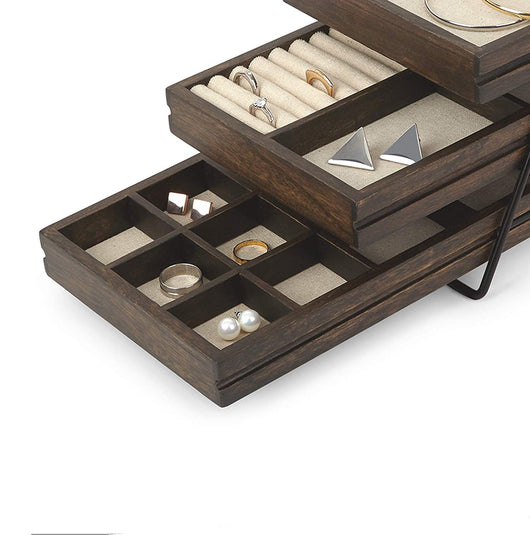 Organizador de Joyas de Madera con 3 Niveles - Perchero para Aretes, Collares y Relojes - Image 4