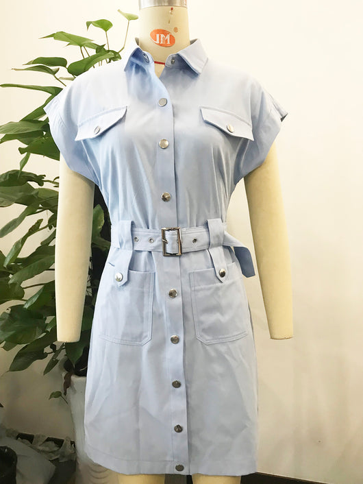 Vestido Cardigan Denim Cintura Media Clásico - Image 5