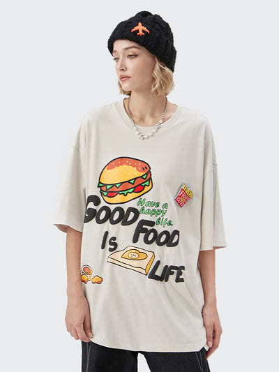 Playera Holgada Estampado Hamburguesa y Papas Fritas Cartoon - Image 8
