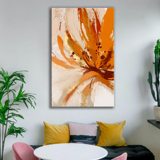 Cuadro Abstracto Flores Naranjas - Pintura al Óleo Moderna sin Marco para Sala de Estar - Image 5