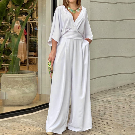 Jumpsuit Elegante de Cuello V y Manga Corta para Mujer - Image 2