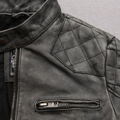 Chaqueta de Cuero con Cuello de Pie Efecto Desgastado para Hombre - Image 11