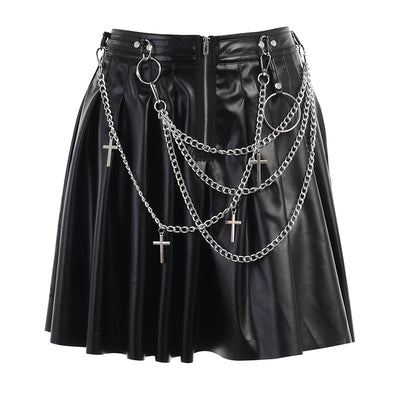 Falda de Cuero PU Plisada con Cadenas Punk - Image 5