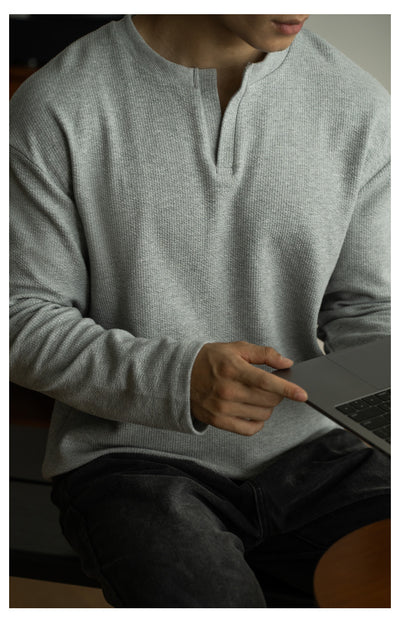 Camiseta Básica Cuello V Manga Larga para Hombre - Image 16