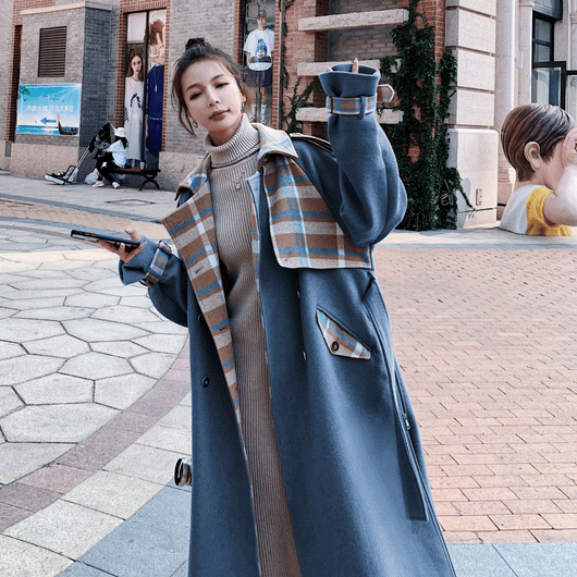 Abrigo de Lana a Cuadros con Costuras Contrastadas - Image 18