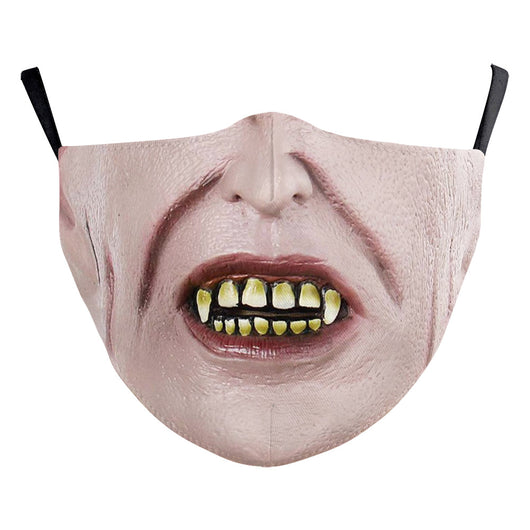 Halloween funny horror face dust mask with a scary clown print, red nose, wide red lips, and yellowed teeth. - Image 11