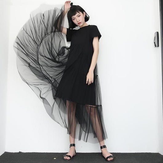 Vestido de Malla Simétrico con Manga Corta - Image 4