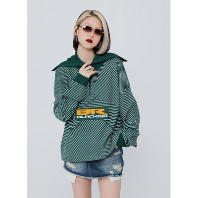 Suéter Retro de Cuello Alto con Cremallera Media y Rayas para Hombre y Mujer