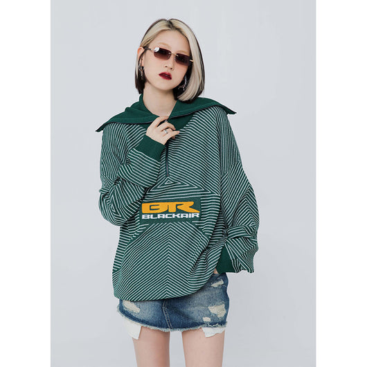 Suéter Retro de Cuello Alto con Cremallera Media y Rayas para Hombre y Mujer