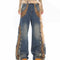 Jeans Deconstructidos Patchwork en Cuero Vintage Lavado Pesado