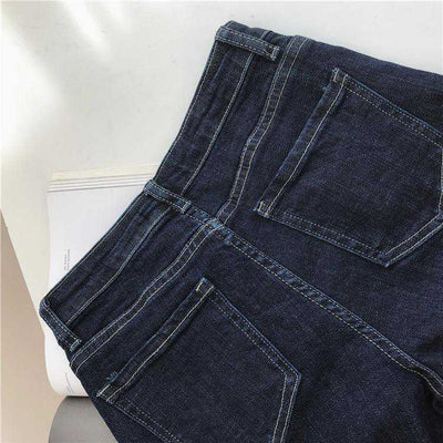 Pantalones Vaqueros Cintura Alta Estilo Coreano Talla Grande Slim Pierna Recta - Image 4