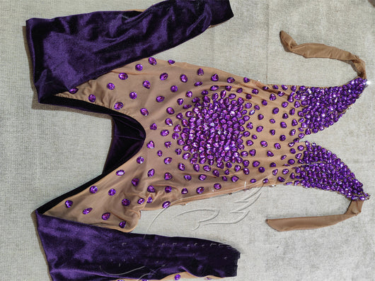 Traje de Presentación Elástico Gris Terciopelo con Cristales Brillantes para Mujer - Image 14