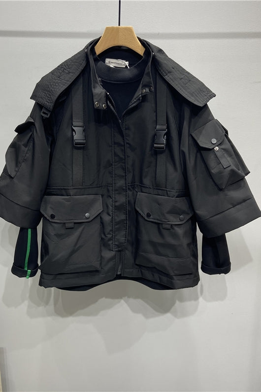 Chaqueta Hoodie Negra Suelta para Hombre - Image 8