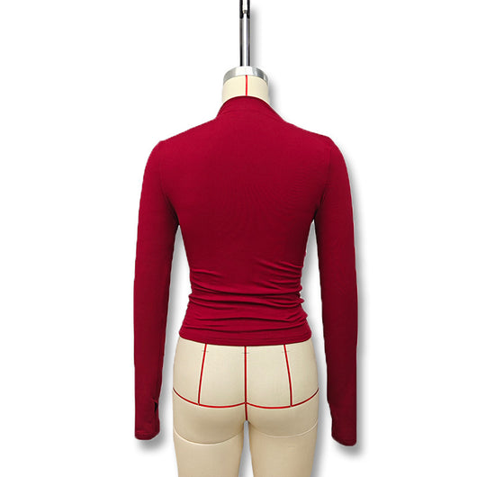 Blusa Cuello Alto Plisada Ajustada para Otoño e Invierno - Image 32
