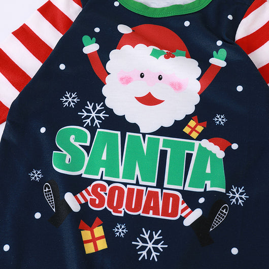 Santa Printed Parent-child Homewear, a two-piece pajama set with a Santa Claus graphic and red and white stripes. - Image 11