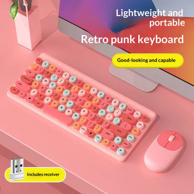 Combo Teclado y Ratón Inalámbrico Retro Lunares Colorido Portátil - Image 13