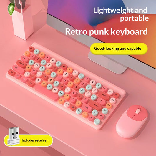 Combo Teclado y Ratón Inalámbrico Retro Lunares Colorido Portátil - Image 13
