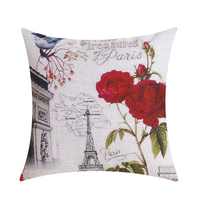 Funda de Almohada Decorativa Retro París Torre Eiffel con Flores - Image 11
