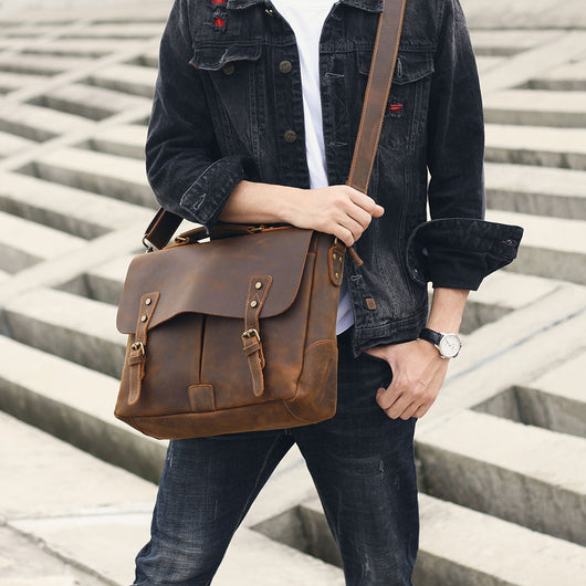 Maletín Portátil de Cuero Genuino Estilo Retro para Hombre - Image 15
