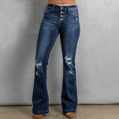 Jeans Talle Alto Slim Fit con Rotos Efecto Lavado para Mujer - Image 4