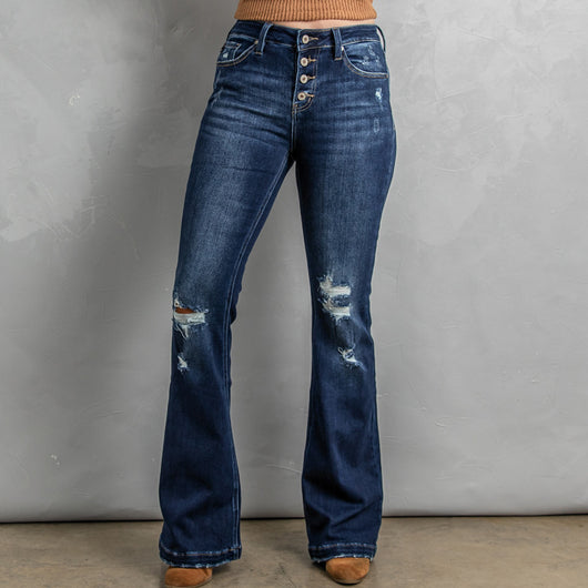 Jeans Talle Alto Slim Fit con Rotos Efecto Lavado para Mujer - Image 4