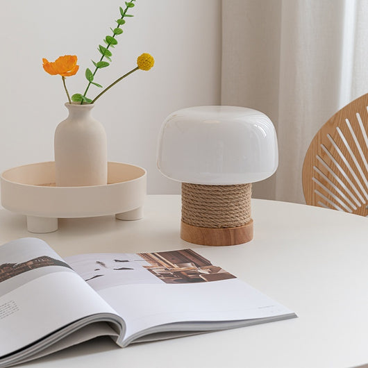 Lámpara de Mesa Setas Crema Estilo Nórdico Escandinavo en Madera - Image 5