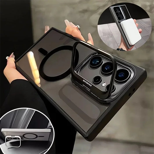 Funda Magnética para Celular con Marco de Lente y Soporte Metálico