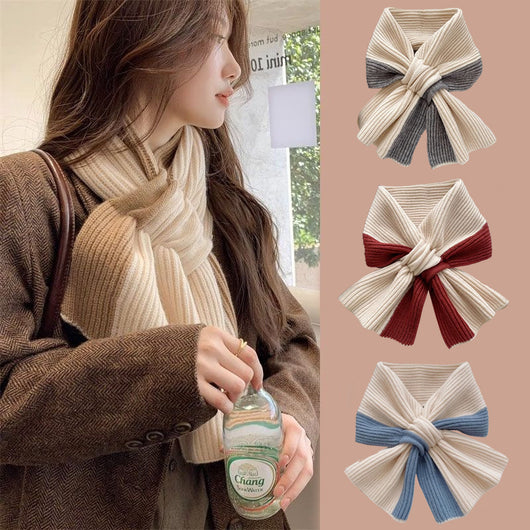 Bufanda Tejida Bicolor para Mujer - Cálida y Versátil para Otoño e Invierno