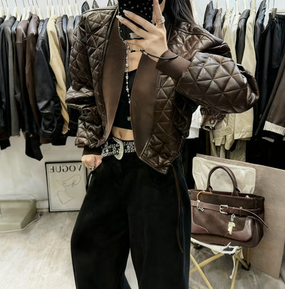 Chaqueta de Cuero PU Acolchada a Cuadros - Estilo Desenfadado y Cálido - Image 16