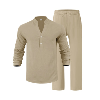 Conjunto de Pantalón y Camiseta Henley Suelta Transpirable para Hombre - Ropa de Playa Casual - Image 5