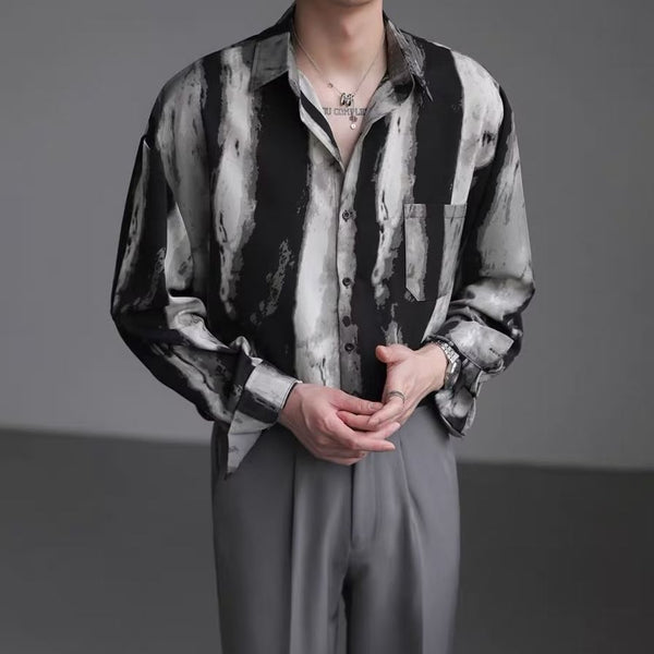 Camisa Hombre Relajada con Textura Efecto Agua y Caída Fluida