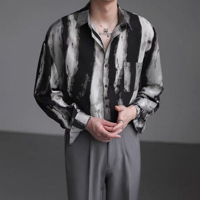 Camisa Hombre Relajada con Textura Efecto Agua y Caída Fluida
