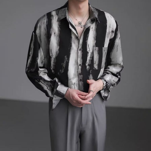 Camisa Hombre Relajada con Textura Efecto Agua y Caída Fluida