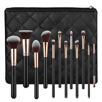 Estuche de Maquillaje con 12 Brochas y Bolsa Negra con Cierre - Image 4