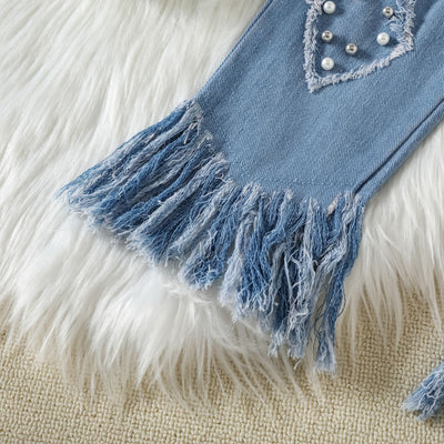 Conjunto Infantil con Top de Malla y Jeans con Detalles de Flecos - Image 2