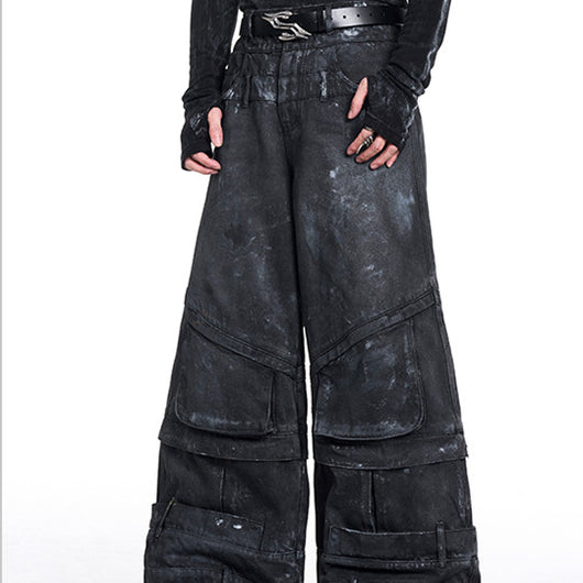 Pantalones Cargo Graffiti Pintura Manual Cintura Doble Hombre Otoño Invierno - Image 8