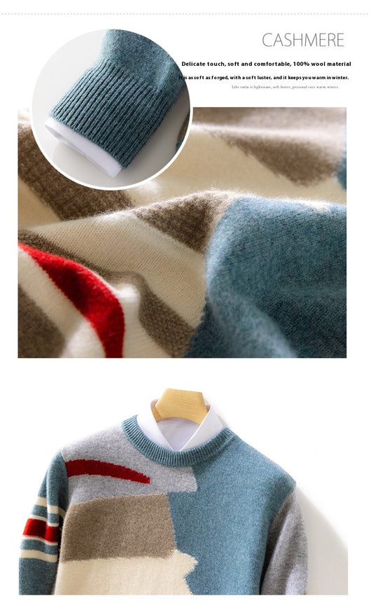 Suéter de Lana para Hombre con Cuello Redondo y Contraste de Colores - Image 11