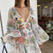 Vestido Elegante con Mangas Farol Bordado