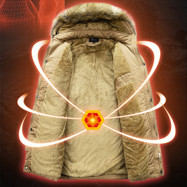 Parka de Invierno para Hombre Acolchada con Capucha y Cuello de Piel