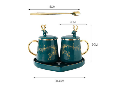 Taza de Pareja Grande con Tapa y Cuchara - Diseño Creativo para Café - Image 6