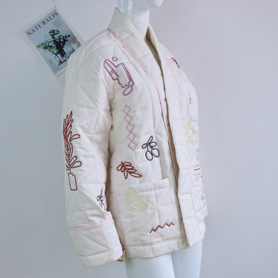 Kimono Casual Versátil con Bordado de Frutas y Cuello en V - Image 8