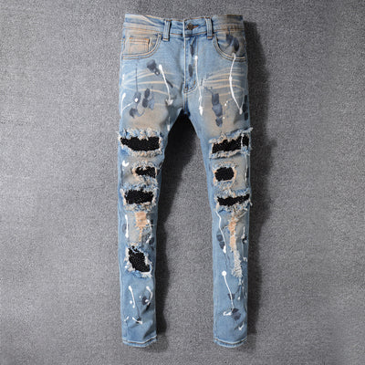 Jeans Rotos para Hombre con Parches Vintage Lavado Desgastado
