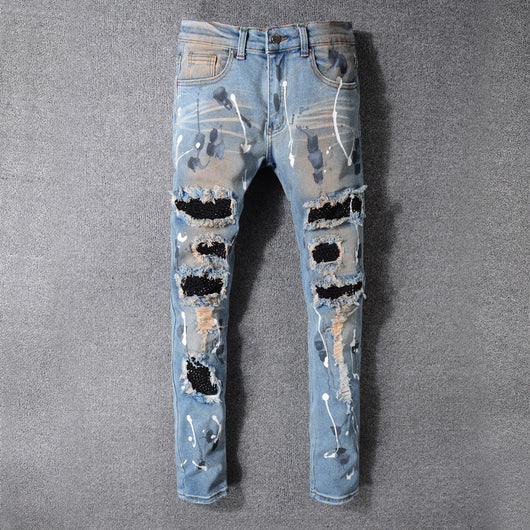 Jeans Rotos para Hombre con Parches Vintage Lavado Desgastado