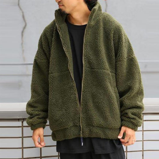 Cardigan de Terciopelo de Cordero Liso con Cuello Mao para Hombre - Image 7