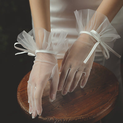 Guantes de Encaje Malla con Moño para Novia - Image 3