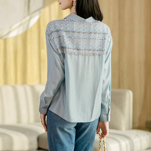 Camisa de Algodón Azul con Solapa para Mujer - Image 2