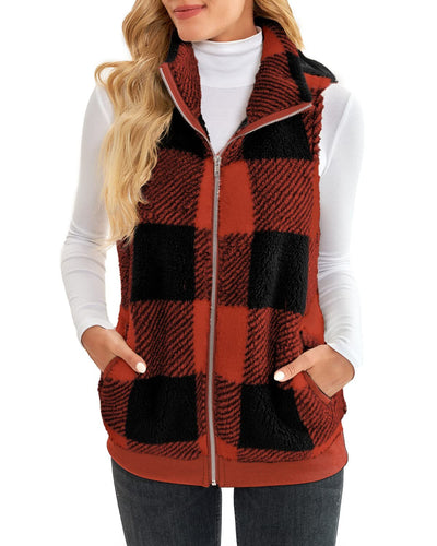 Chaleco Cardigan de Terciopelo Reversible con Cuadros Gruesos y Cuello de Pie - Image 5